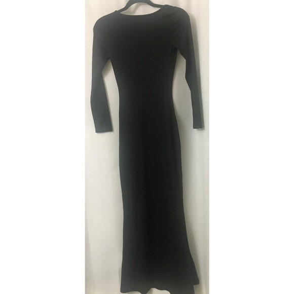 Black Maxi Knit Dress Size X-Small Round Neck Elegant Bodycon D4 - Picture 5 of 5
